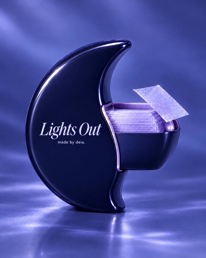 The Lights Out crescent-moon case with its pearl drawer open